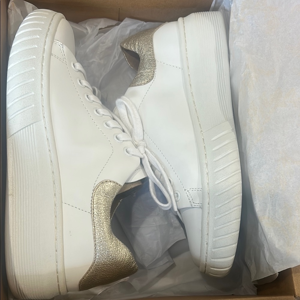 White and Gold Sofft Sneakers